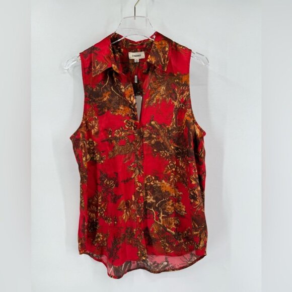 L'AGENCE Emmy Sleeveless Silk Blouse High Risk Red Multi Jungle Toile medium - Picture 4 of 7